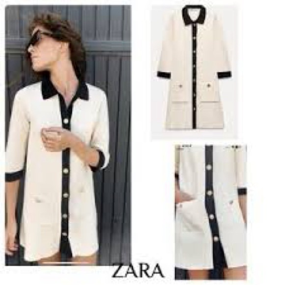 Zara Below The Elbow Sleeve Short Knit Dress Size M - Picture 3 of 11